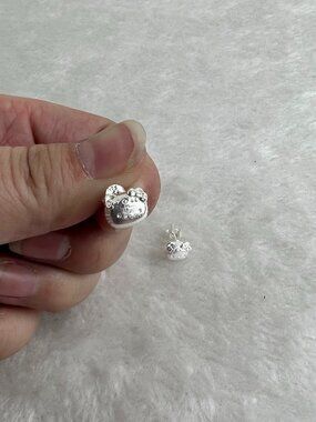 Hello Kitty Sterling Silver Diamond Stud Earrings